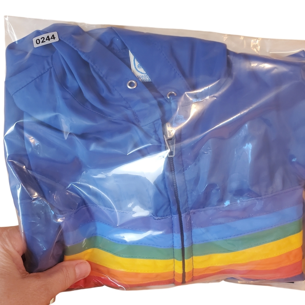80s OP Blue Windbreaker with Rainbow Stripe. SMALL. #244 - Picture 15 of 15